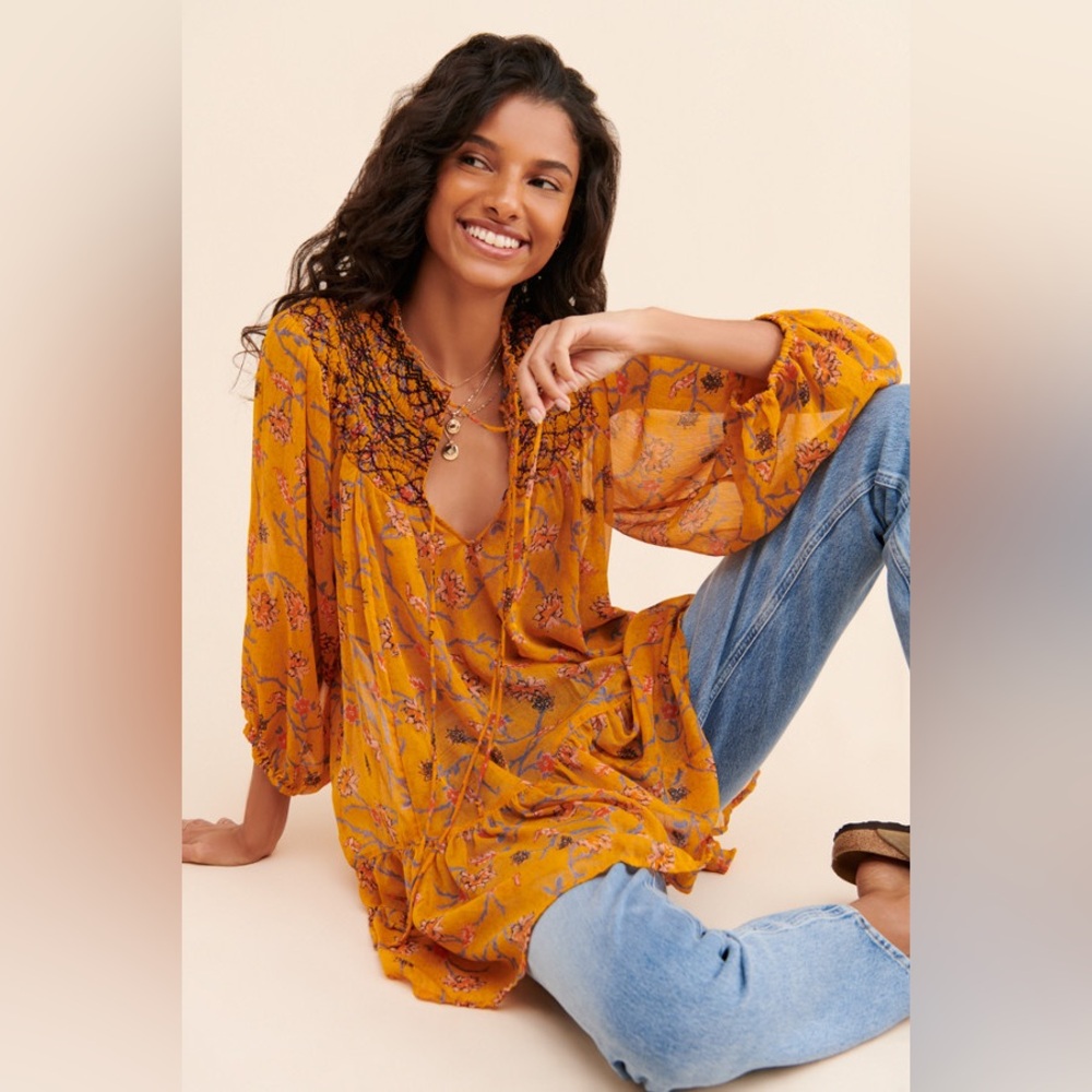 Free People Mustard Floral Tunic